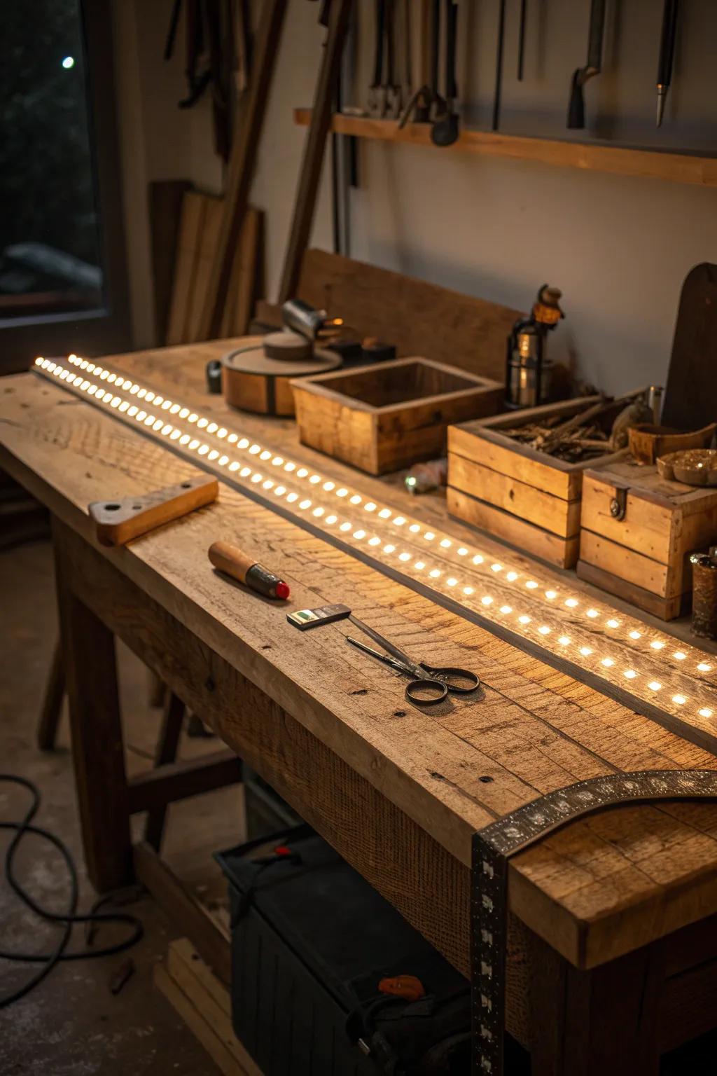 Transform your creative haven with enchanting mood lighting that inspires craftsmanship.
