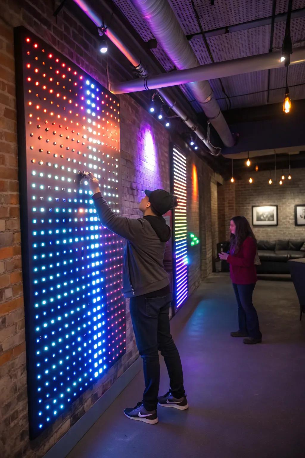 Interactive wall art adds a dynamic visual element.
