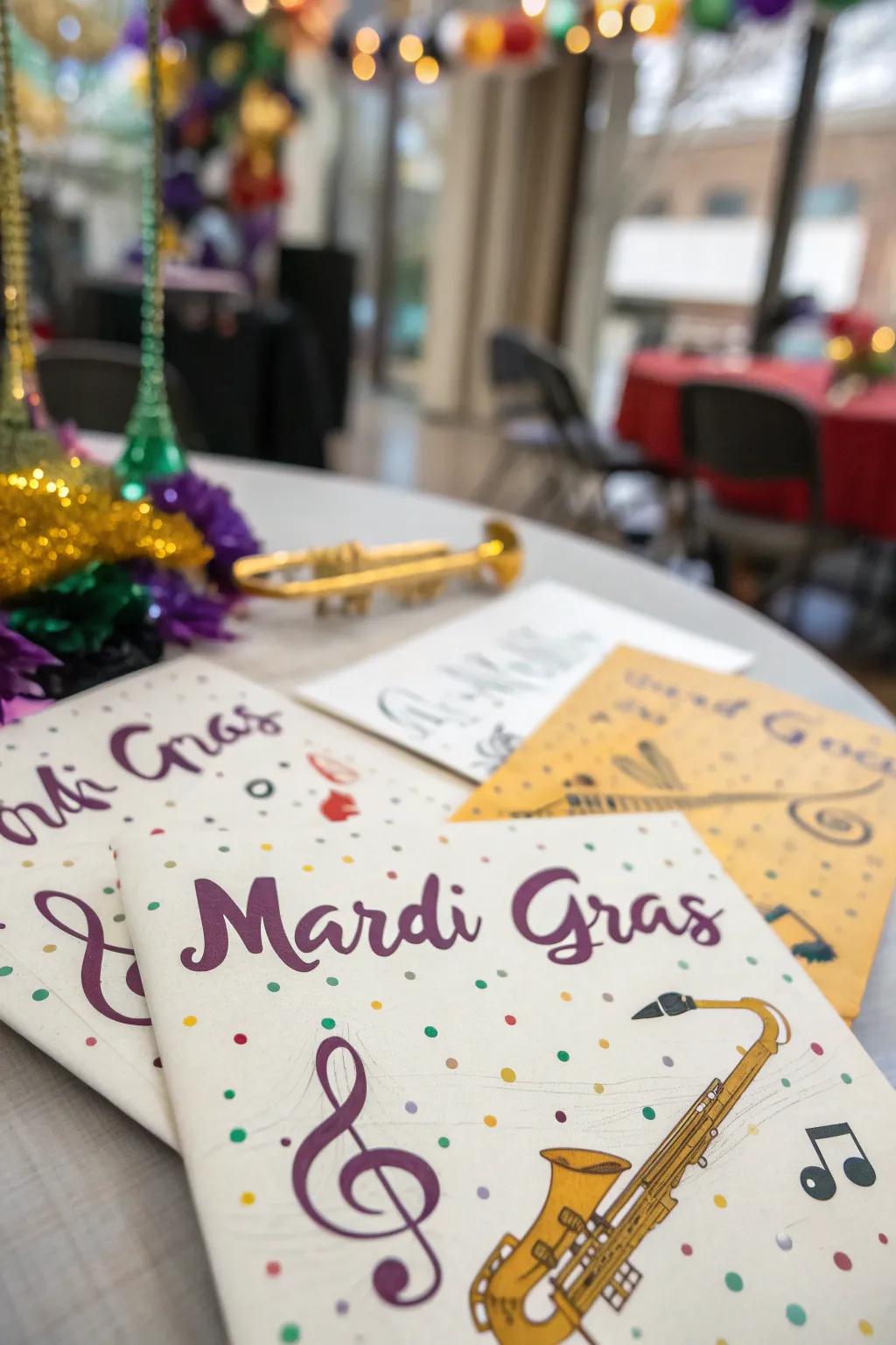 Jazz elements bring the rhythm of New Orleans to your invitations.