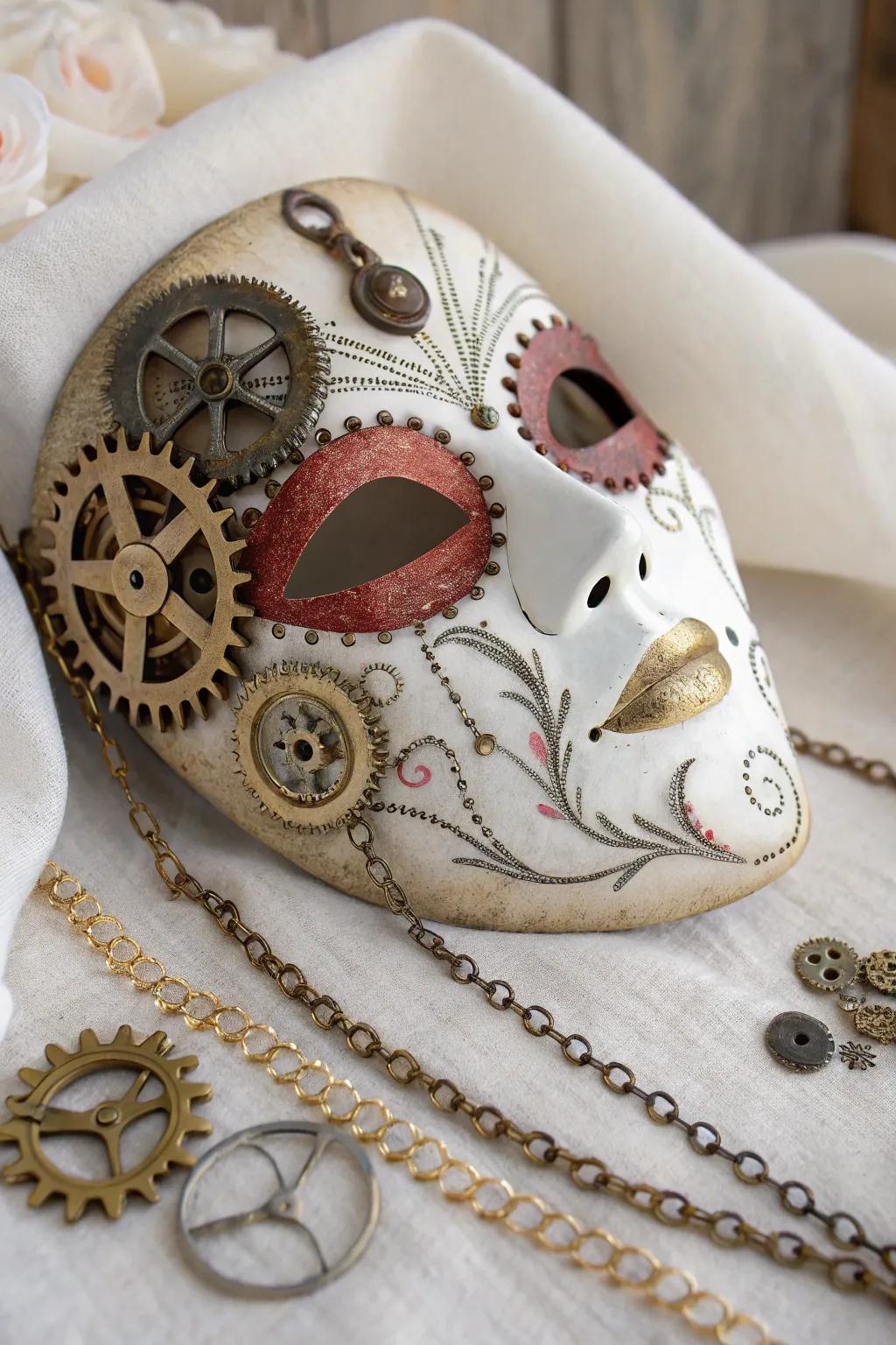 Embrace the allure of steampunk fantasy with a mask that beautifully blends intricate craftsmanship and bold elegance.
