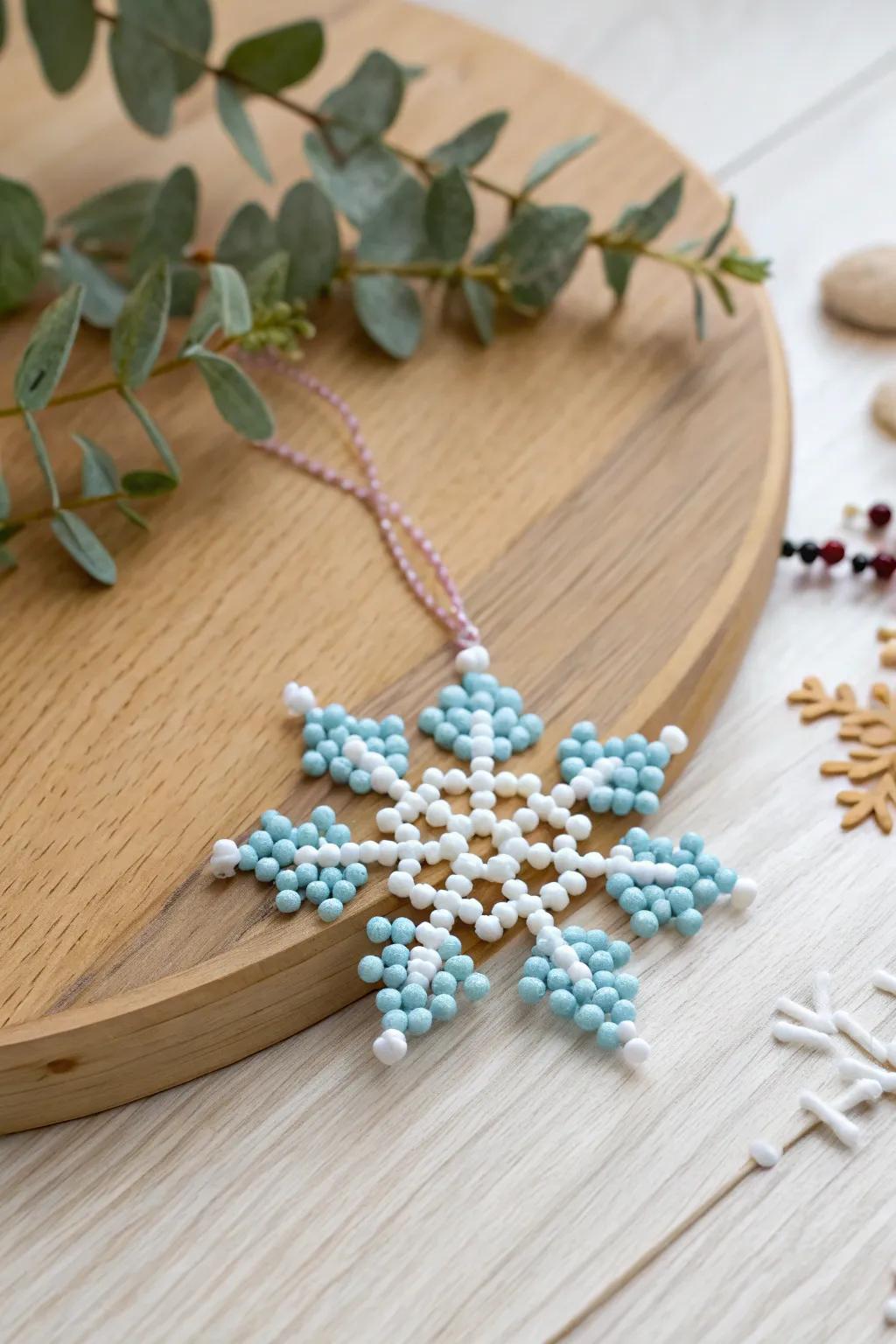 Embrace the beauty of the season with a touch of handcrafted elegance in this mini perler bead snowflake.