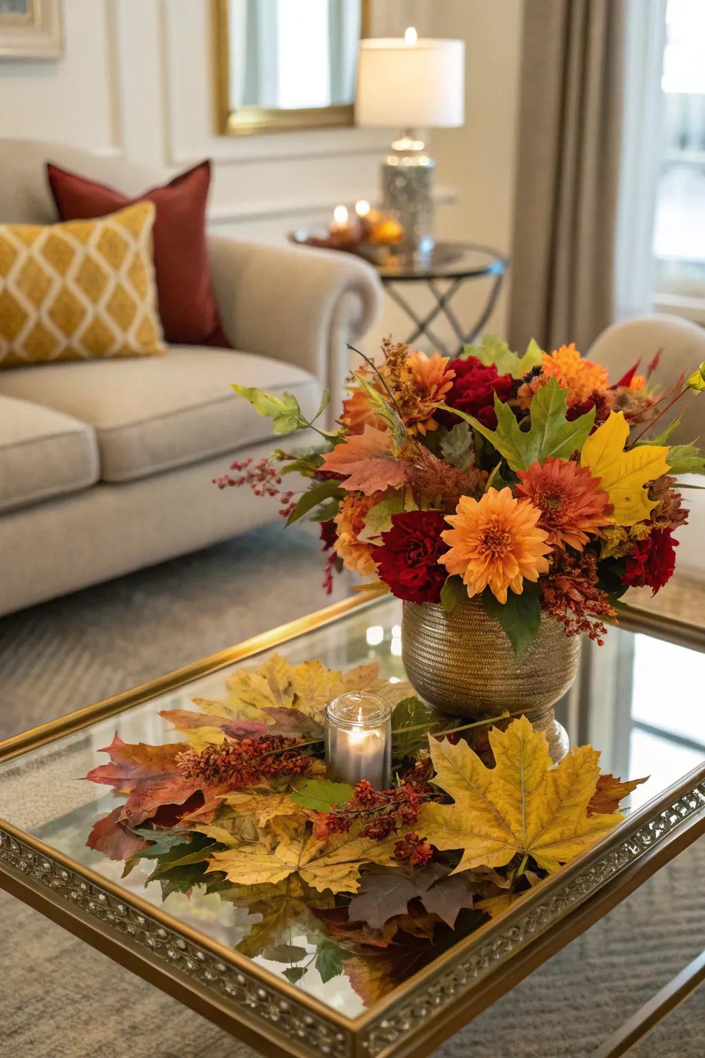 Embrace the seasons with ever-changing mirror table decor.