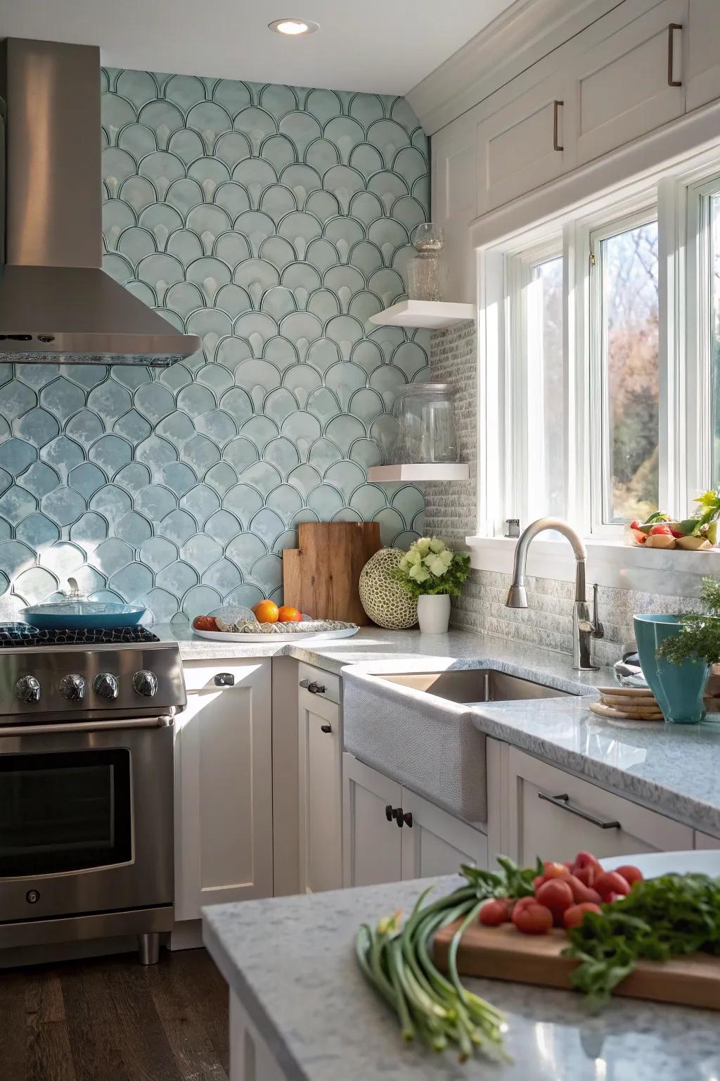 A kitchen elevated by a textured backsplash.