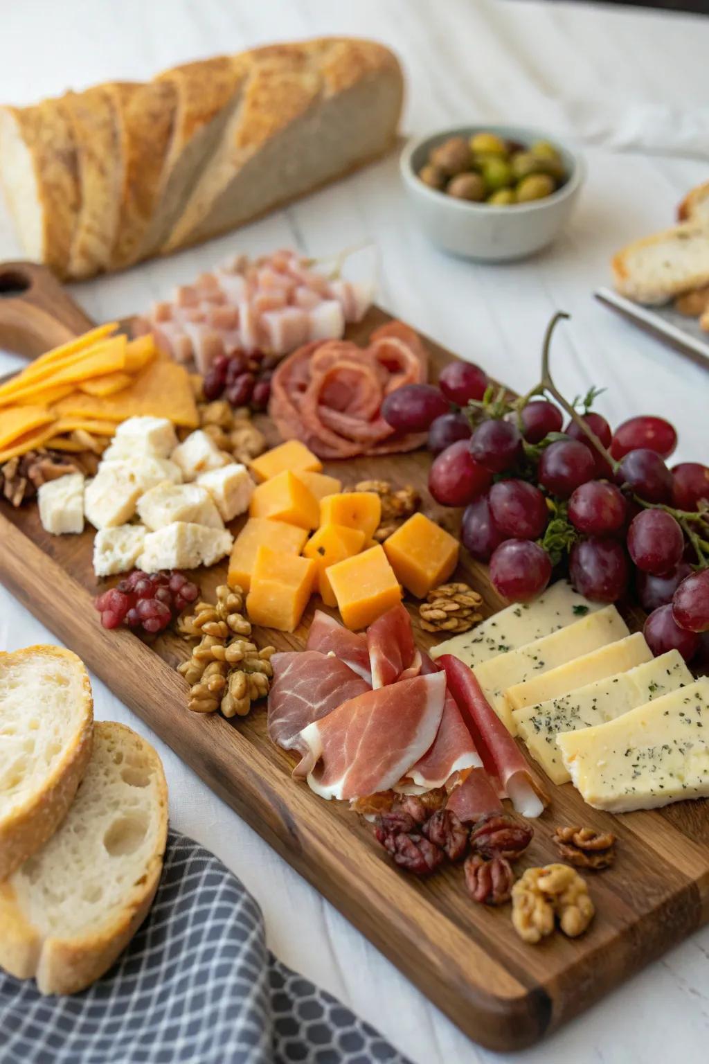 A variety of meats and cheeses cater to diverse tastes.