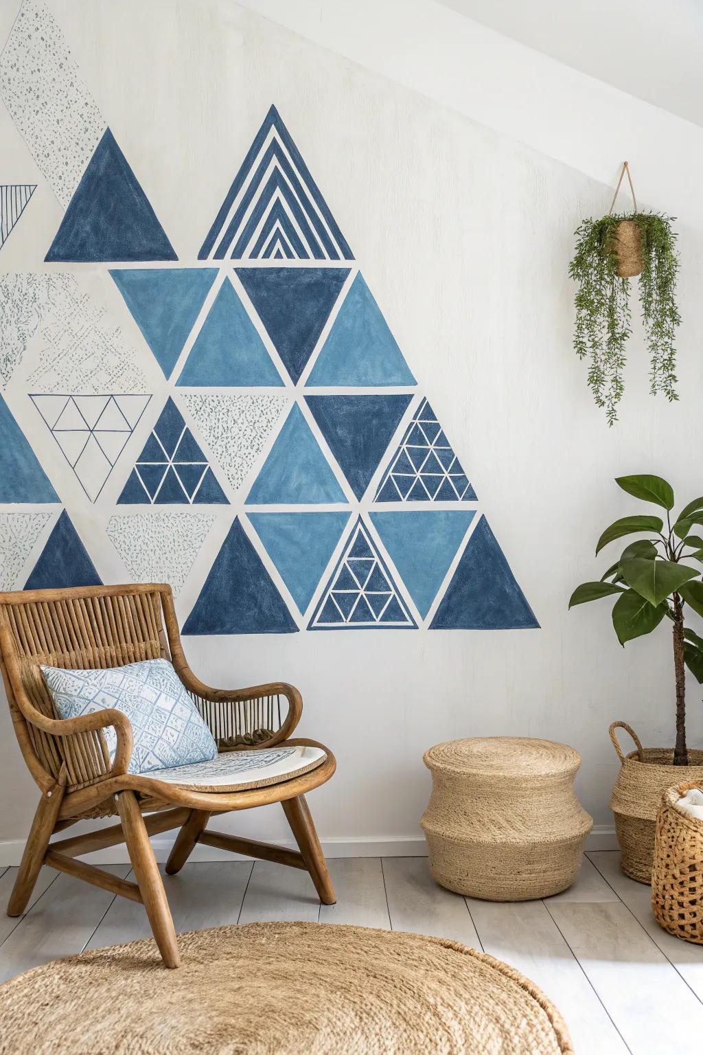 Transform your space with bold geometric murals: the perfect blend of minimalism and boho charm.