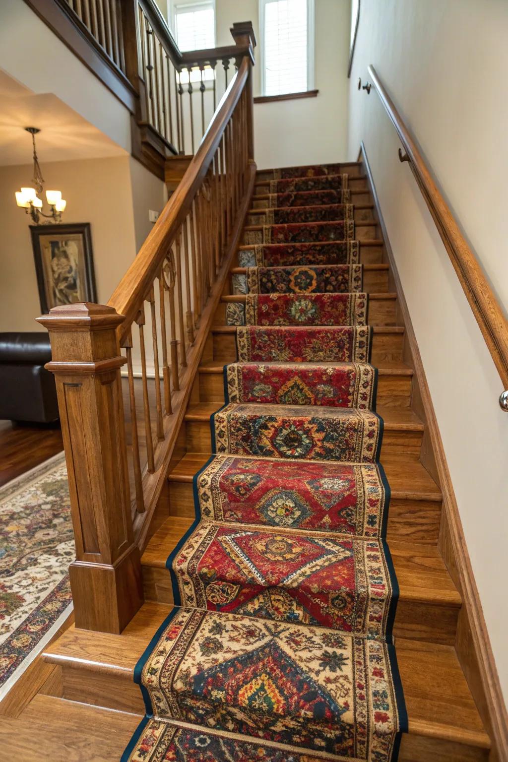 Elevate your space with a splash of color and craftsmanship. 🌈 #StairwayStyle