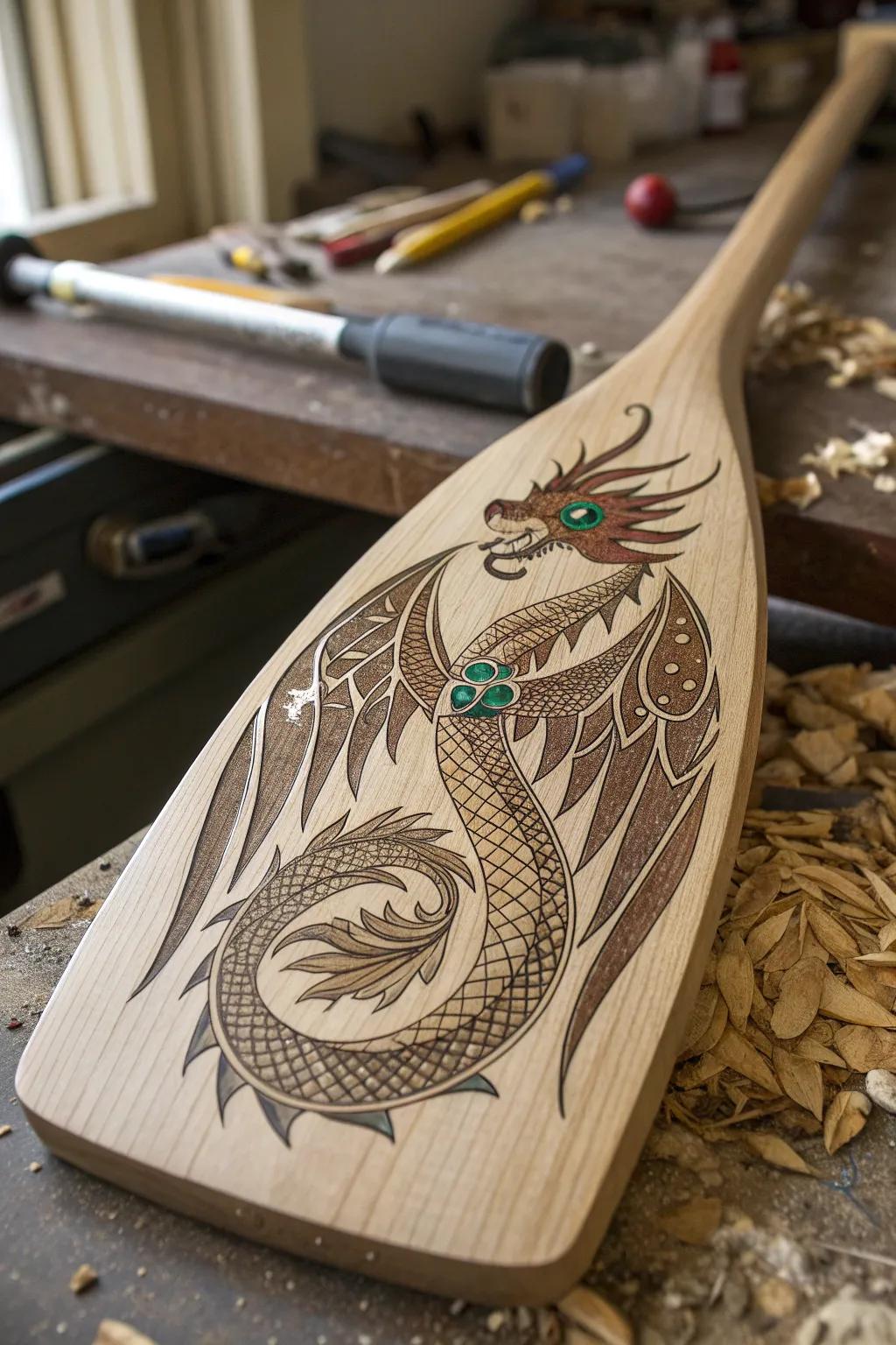 Unleash your imagination with a handcrafted paddle that embodies the spirit of dragons.