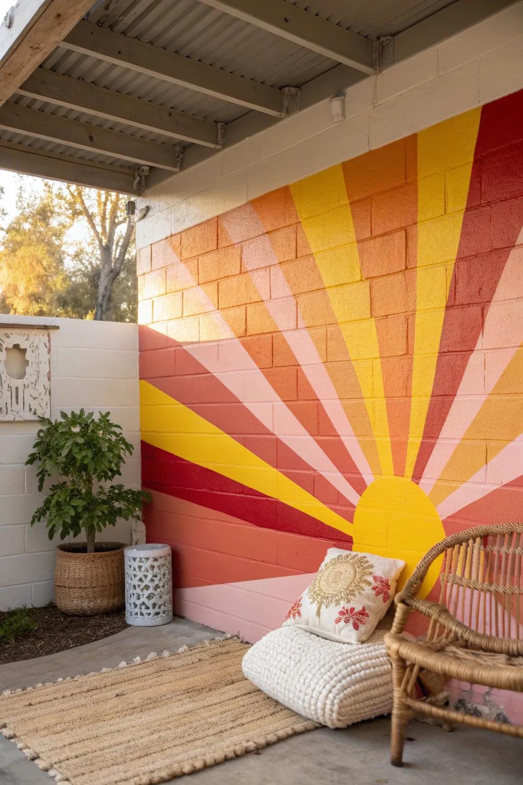 Transform your space with the vibrant energy of a sunburst design, where bold colors meet minimalist elegance.