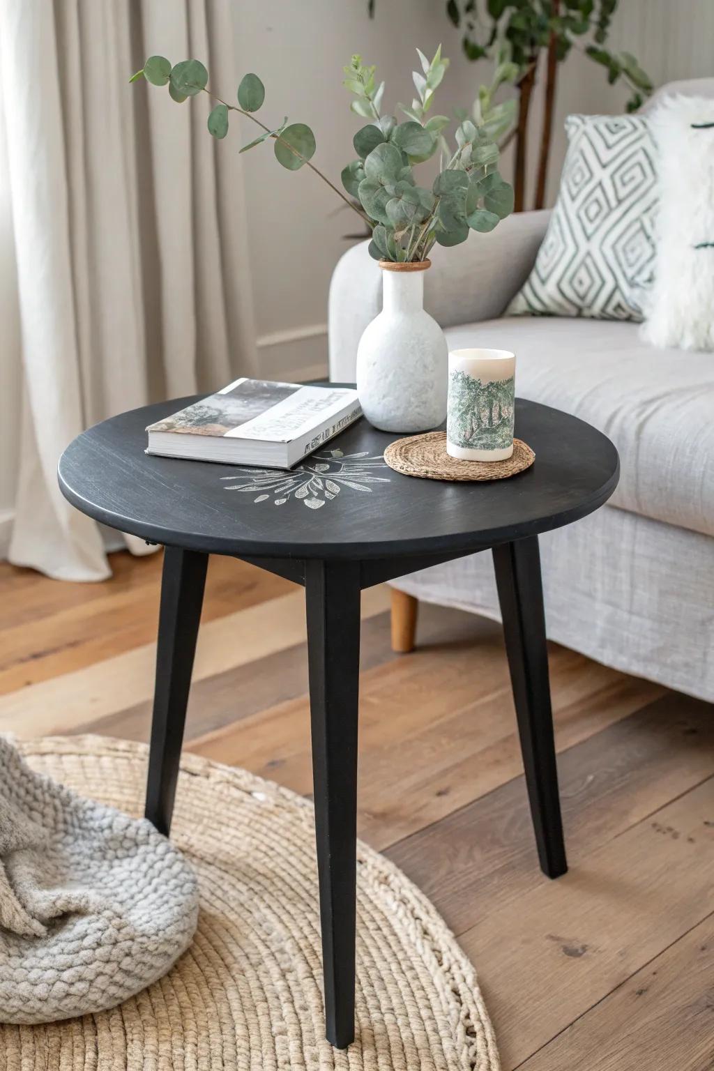 Transform your end table into a canvas with chalkboard paint – where style meets creativity!