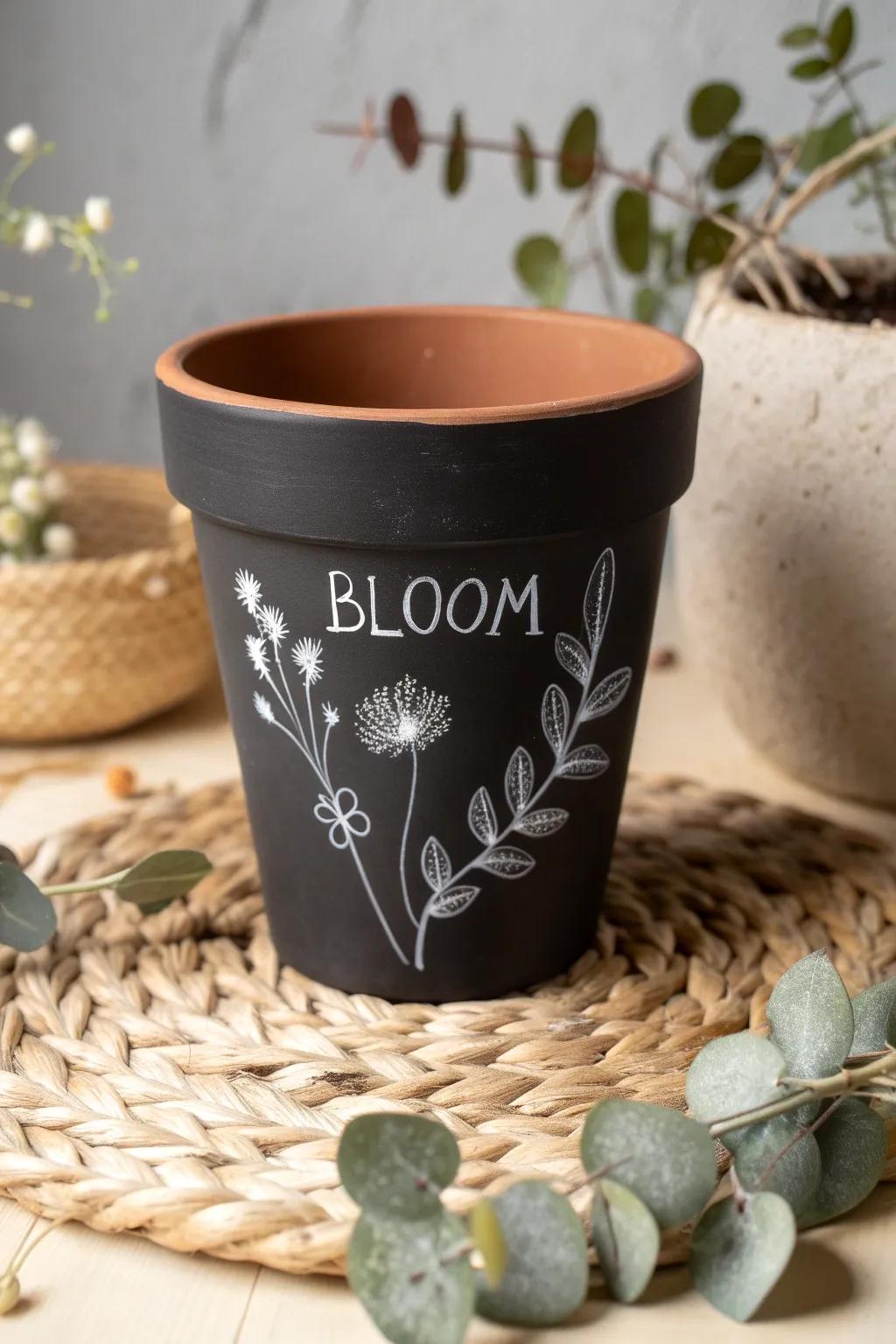 Transform your garden with a chic chalkboard pot—perfect for ever-changing inspirations.