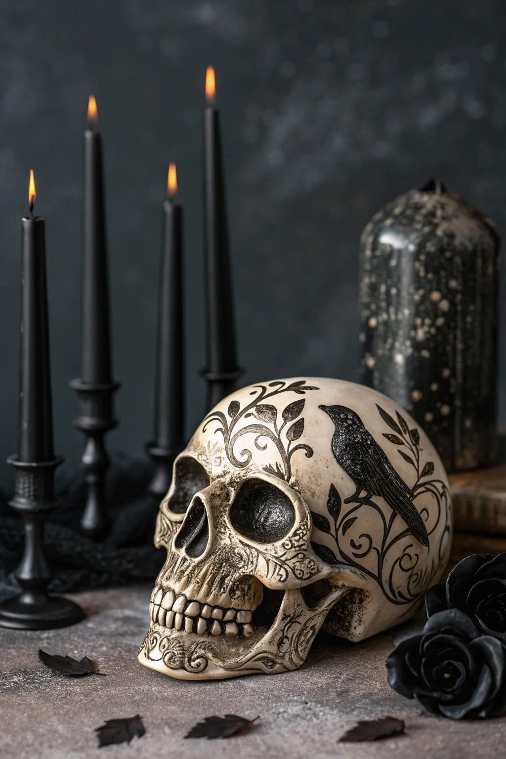 Embrace the allure of Gothic Elegance with this masterfully crafted painted skull.