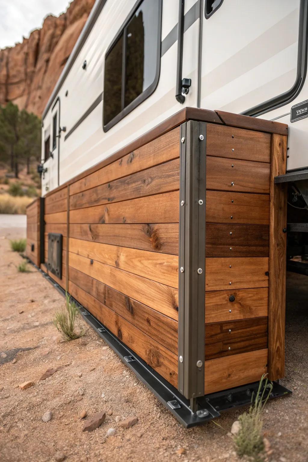 Effortless Elegance: Transform your RV with handcrafted mobile pallet skirting.