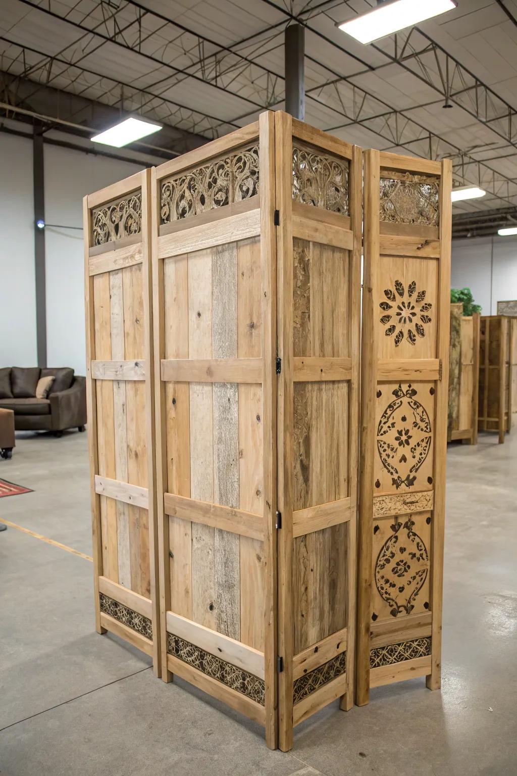 Transform your space with a handcrafted pallet wood room divider, where style meets function.