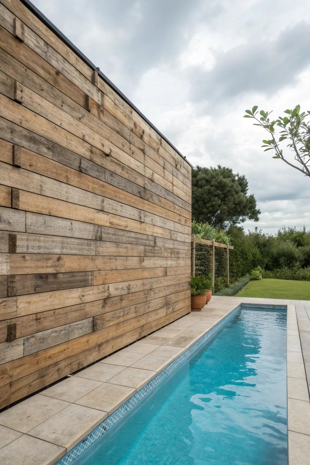 Elevate your poolside escape with rustic pallet wood elegance.