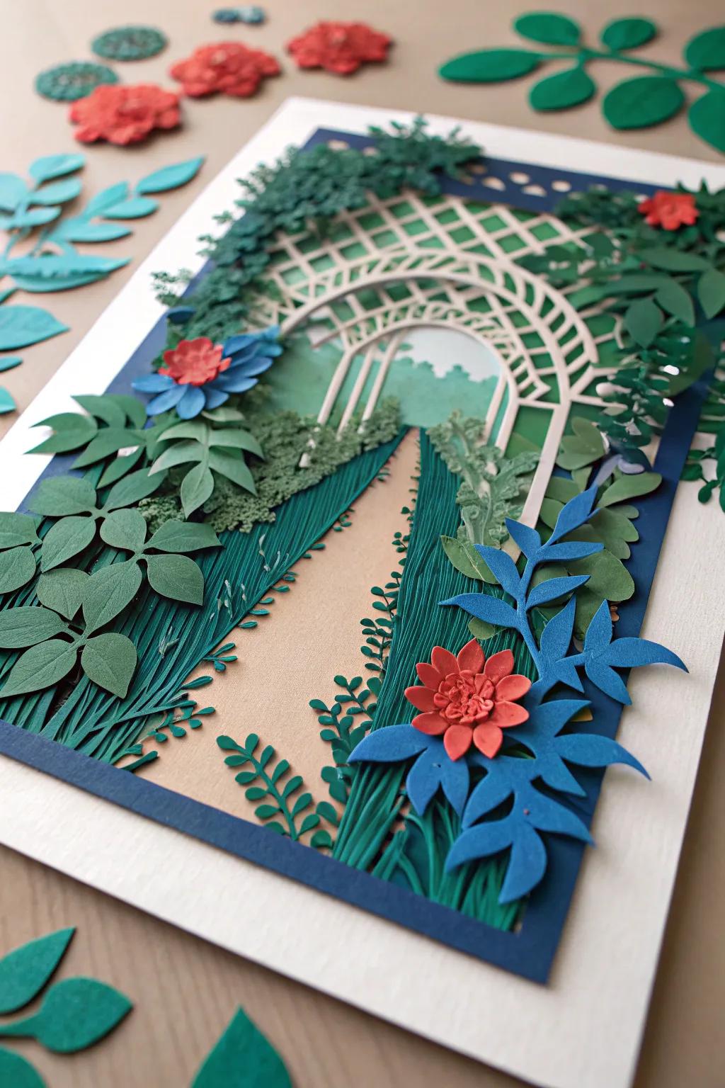 Step into an enchanting world with this textured paper garden pathway—where simplicity meets bold creativity.
