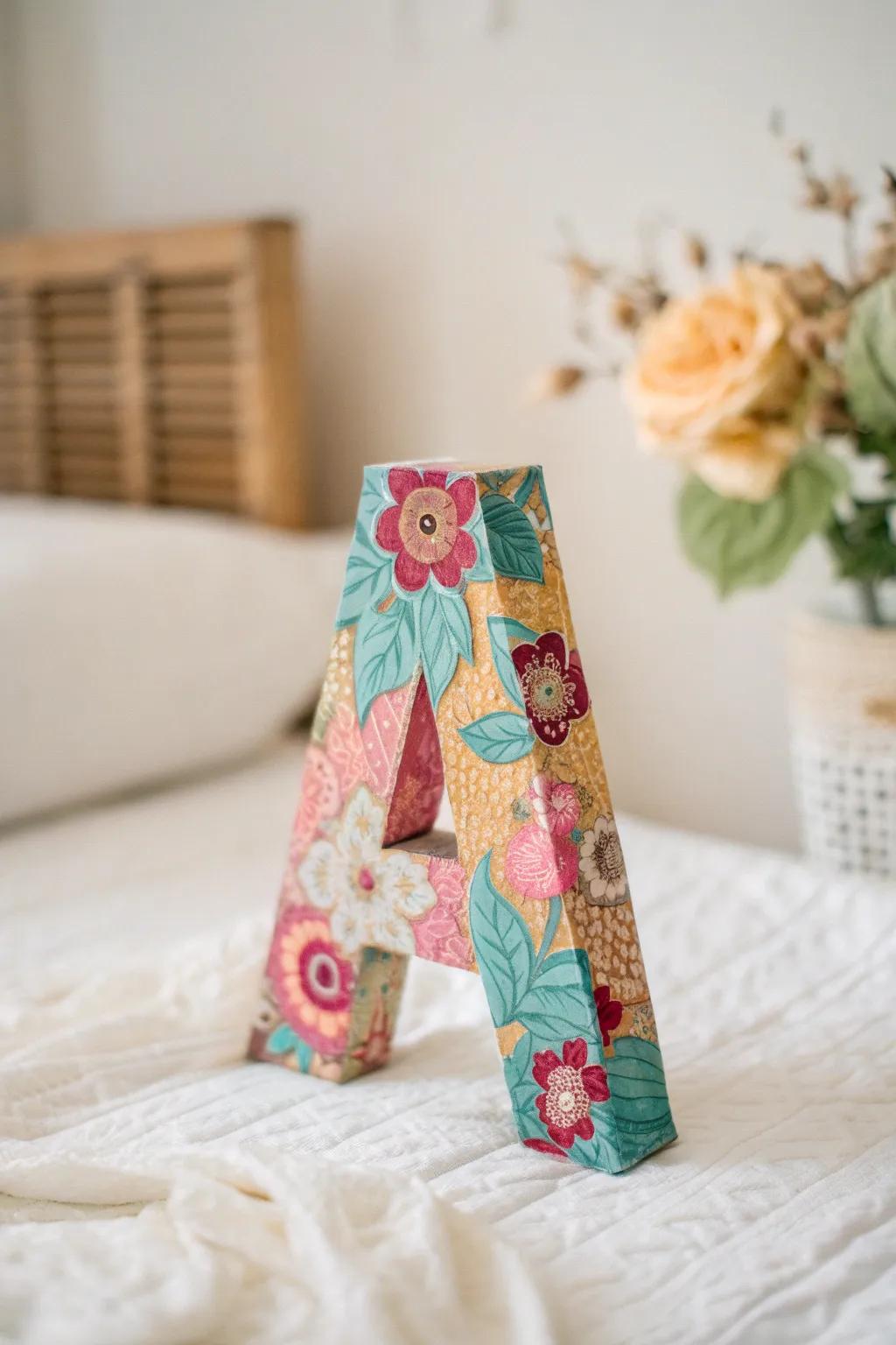 Transform your space with a touch of floral artistry—decoupage your letters with vintage charm!