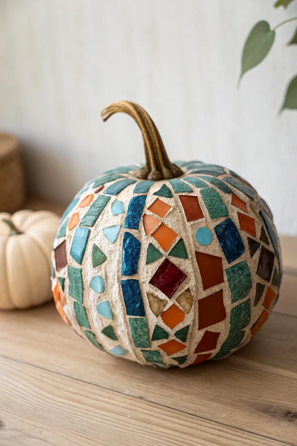 Transform your autumn decor with a mosaic tile pumpkin masterpiece.
