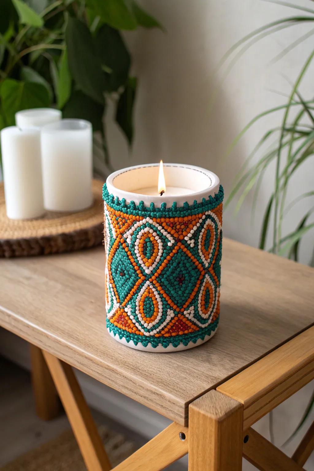Illuminate your space with elegance: a Perler bead candle holder that blends minimalist design with boho charm.