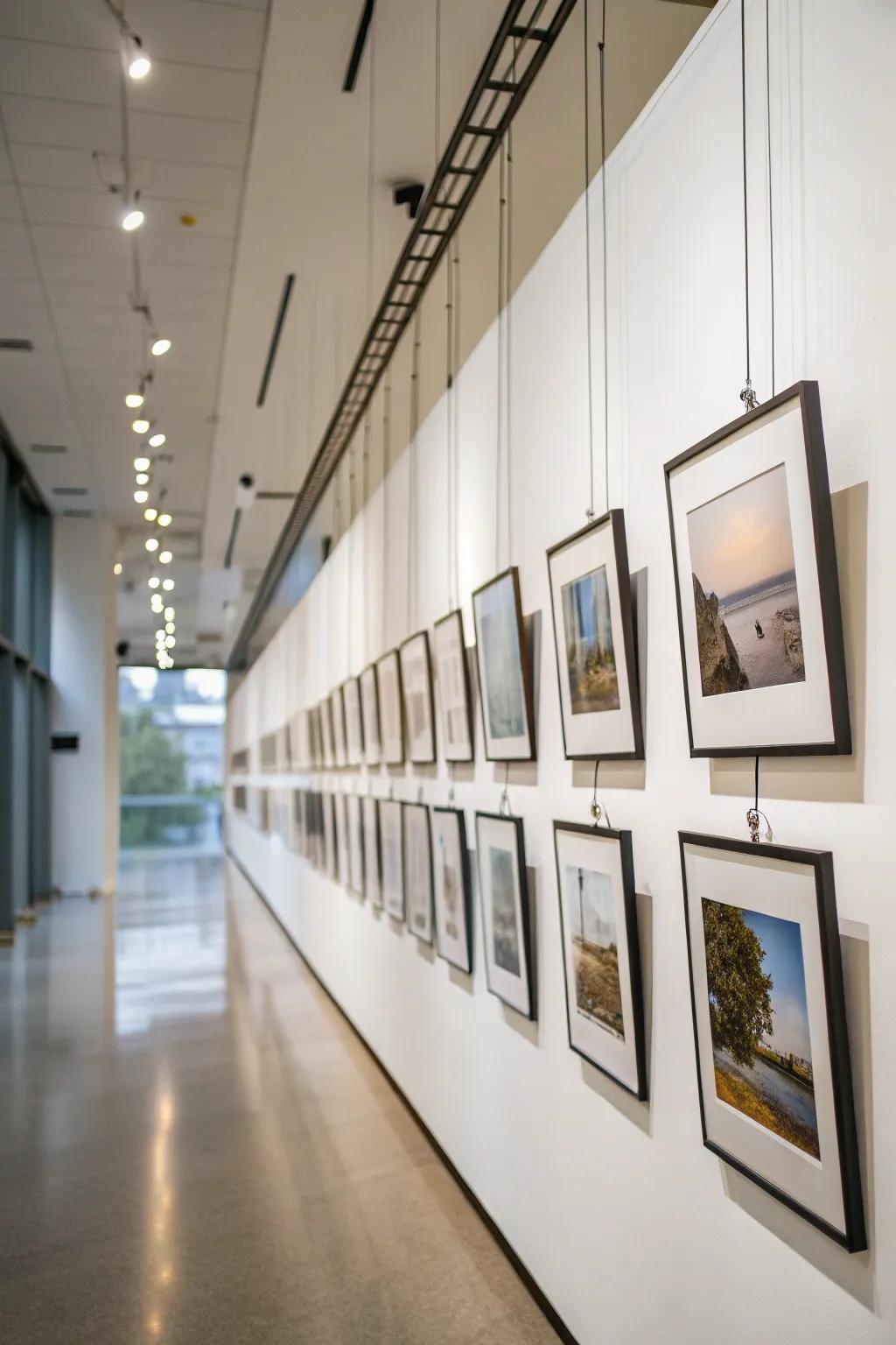 Floating frames offer a sleek and contemporary gallery wall.