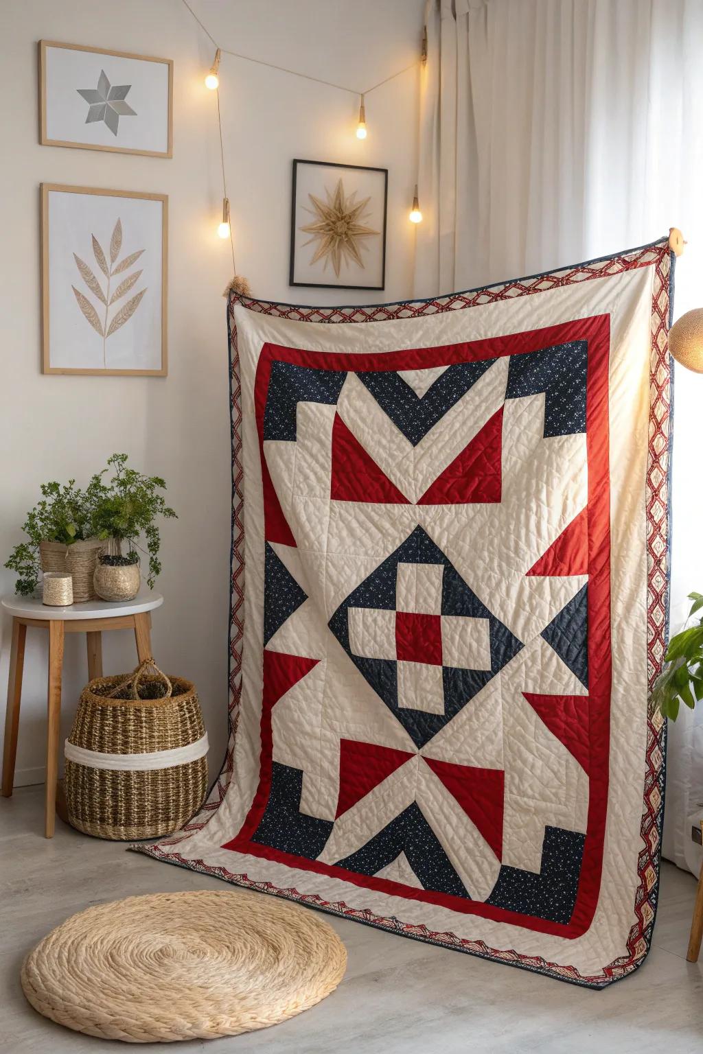 Elevate your quilt designs with supersized block patterns for a dramatic and artistic touch.
