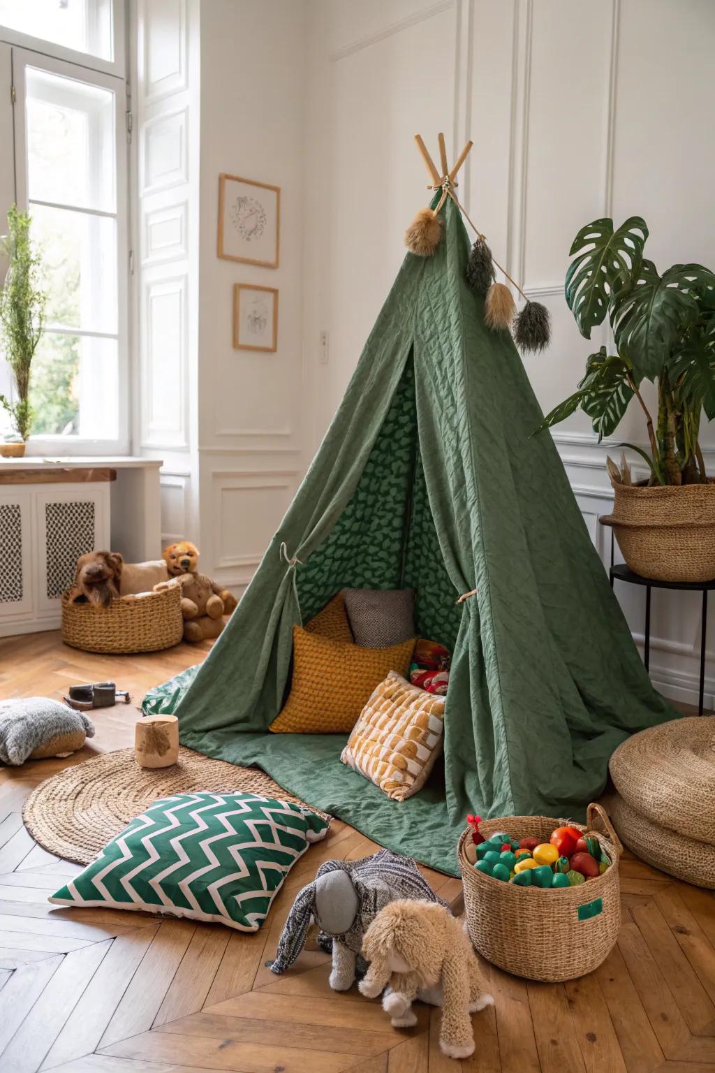 Transform your living room into a Jungle Safari Fort and embark on an adventure right at home. 🌿🦁 #PillowFort #ScandinavianBoho