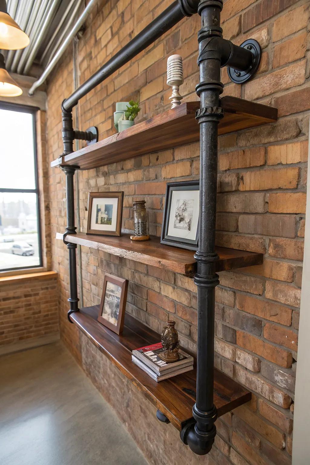 Elevate your art collection with the industrial elegance of pipe shelving.