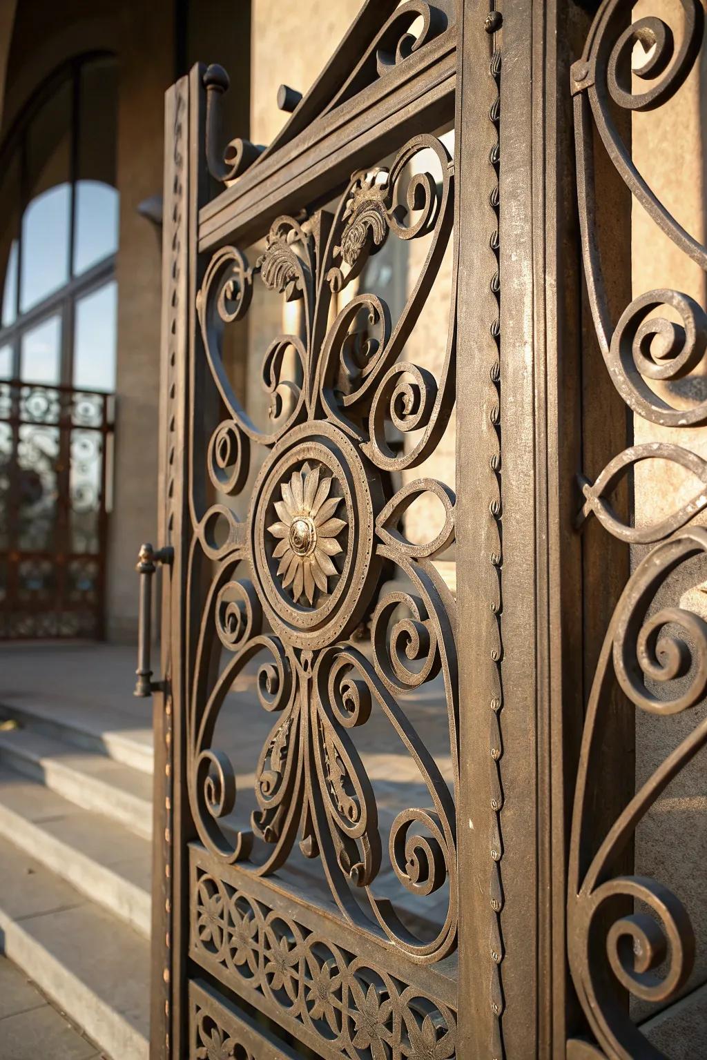 Elevate your entryway with the elegance of a bespoke artistic metal gate.