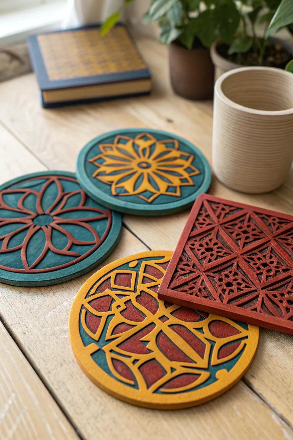 Elevate your coffee table with these unique, handcrafted coasters that blend Scandinavian minimalism with a boho twist! 🌿✨
