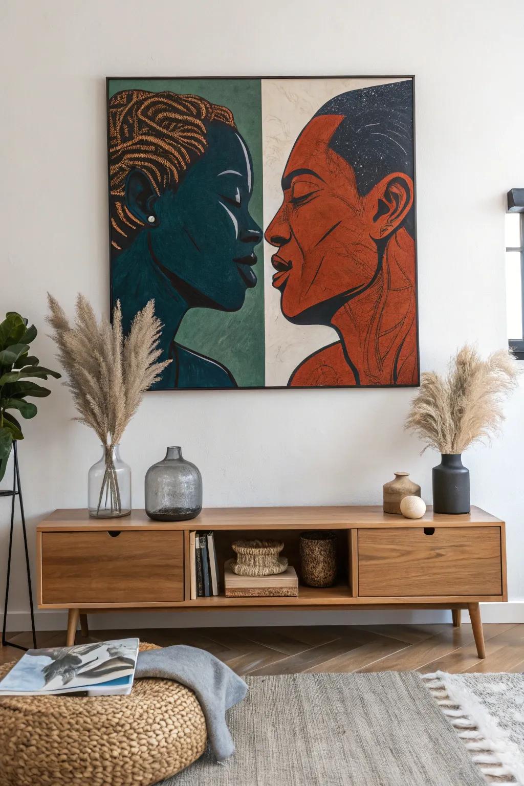 Exploring Connections: A dual portrait that beautifully captures the essence of relationships in bold, striking colors.