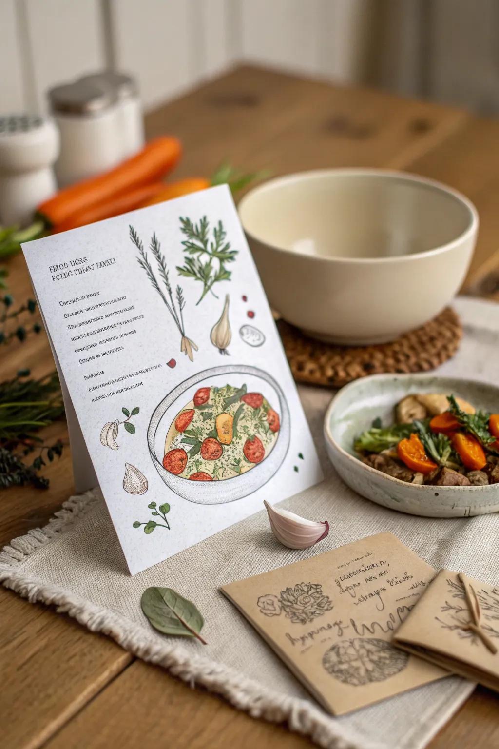 Capture the essence of your favorite recipe with a beautifully illustrated postcard. A feast for the eyes and the soul. #RecipeArt #MinimalistDesign