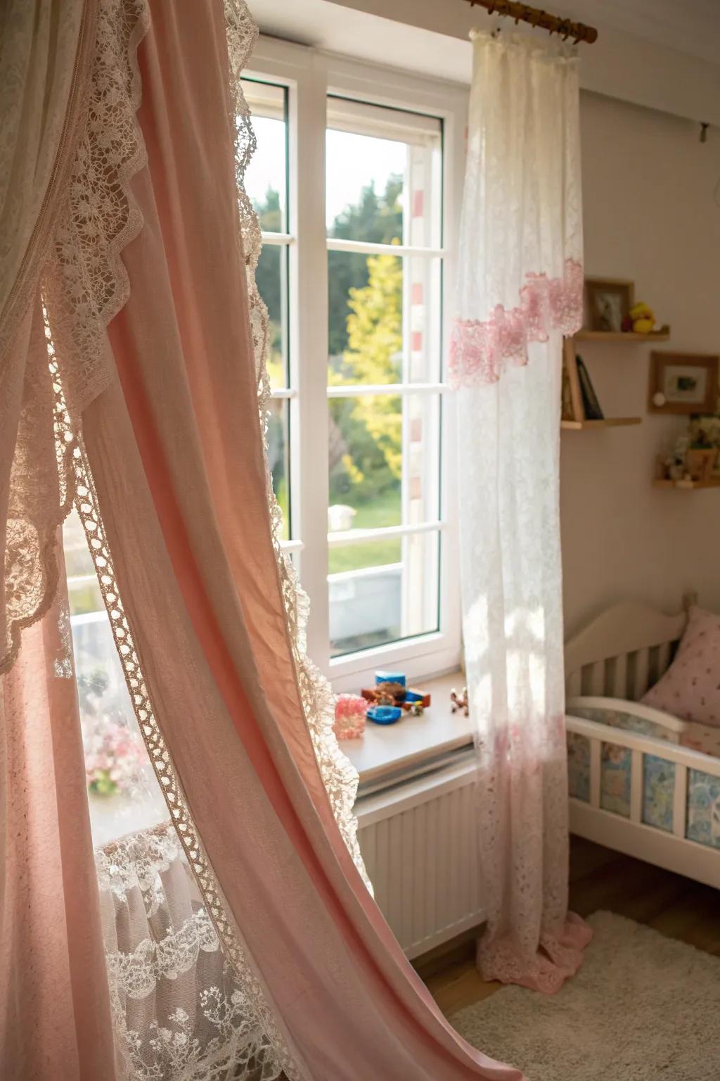 Royal window treatments framing a beautiful view.