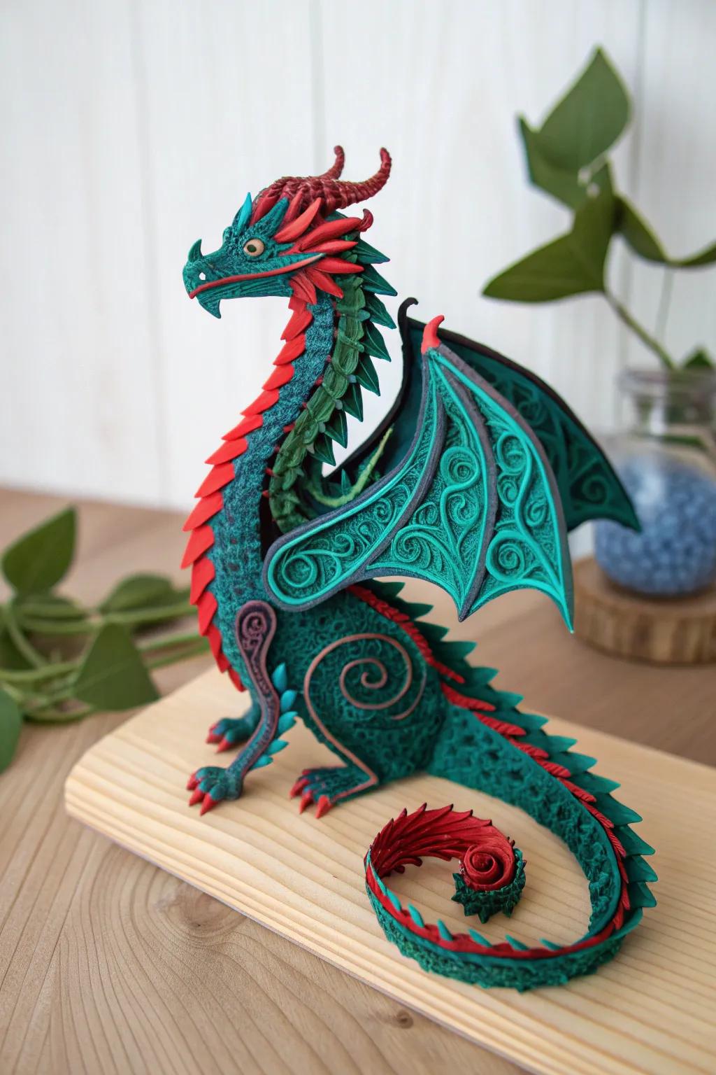 Unleash your creativity with this stunning quilled dragon, a magical centerpiece for your space.