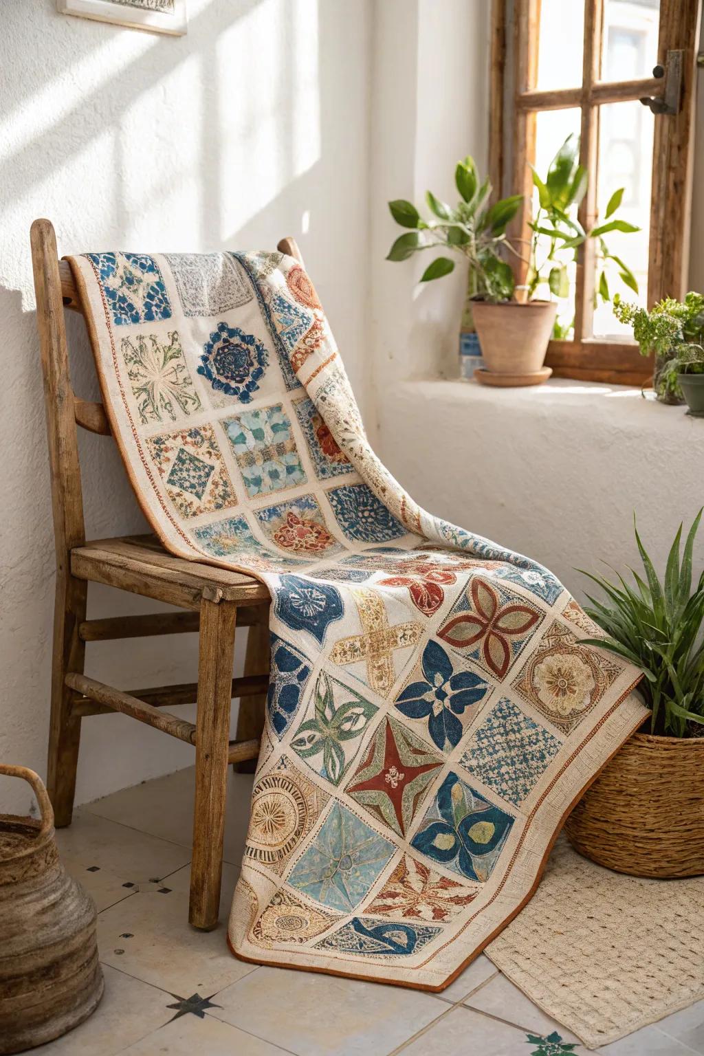 Wrap yourself in memories with a quilt inspired by Mediterranean travels. 🌍✨ #TravelInspiredQuilt #ScandiBohoStyle