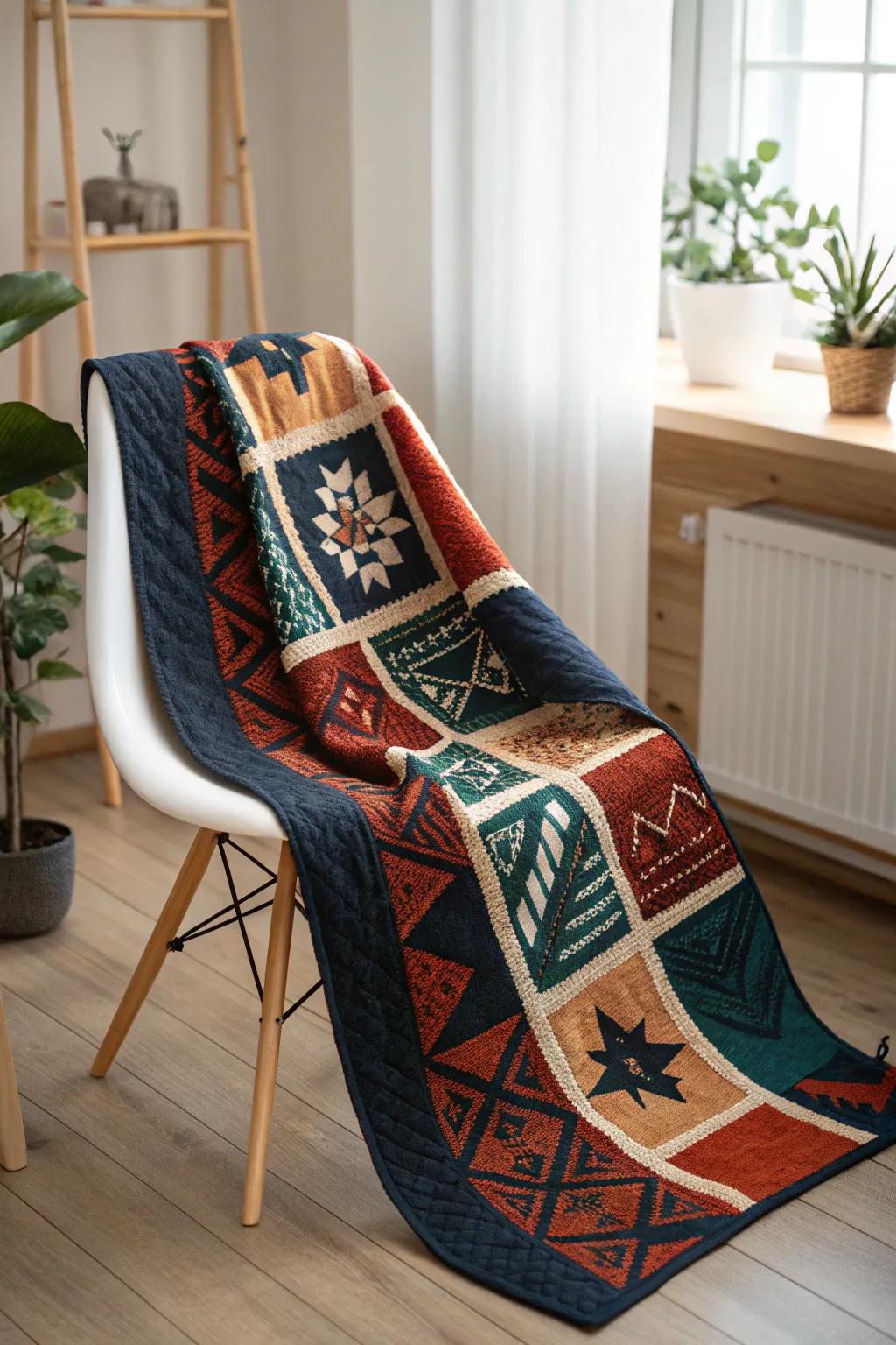 Discover the beauty of cultural stories woven into this stunning quilt. A perfect blend of Scandinavian simplicity and Boho charm.
