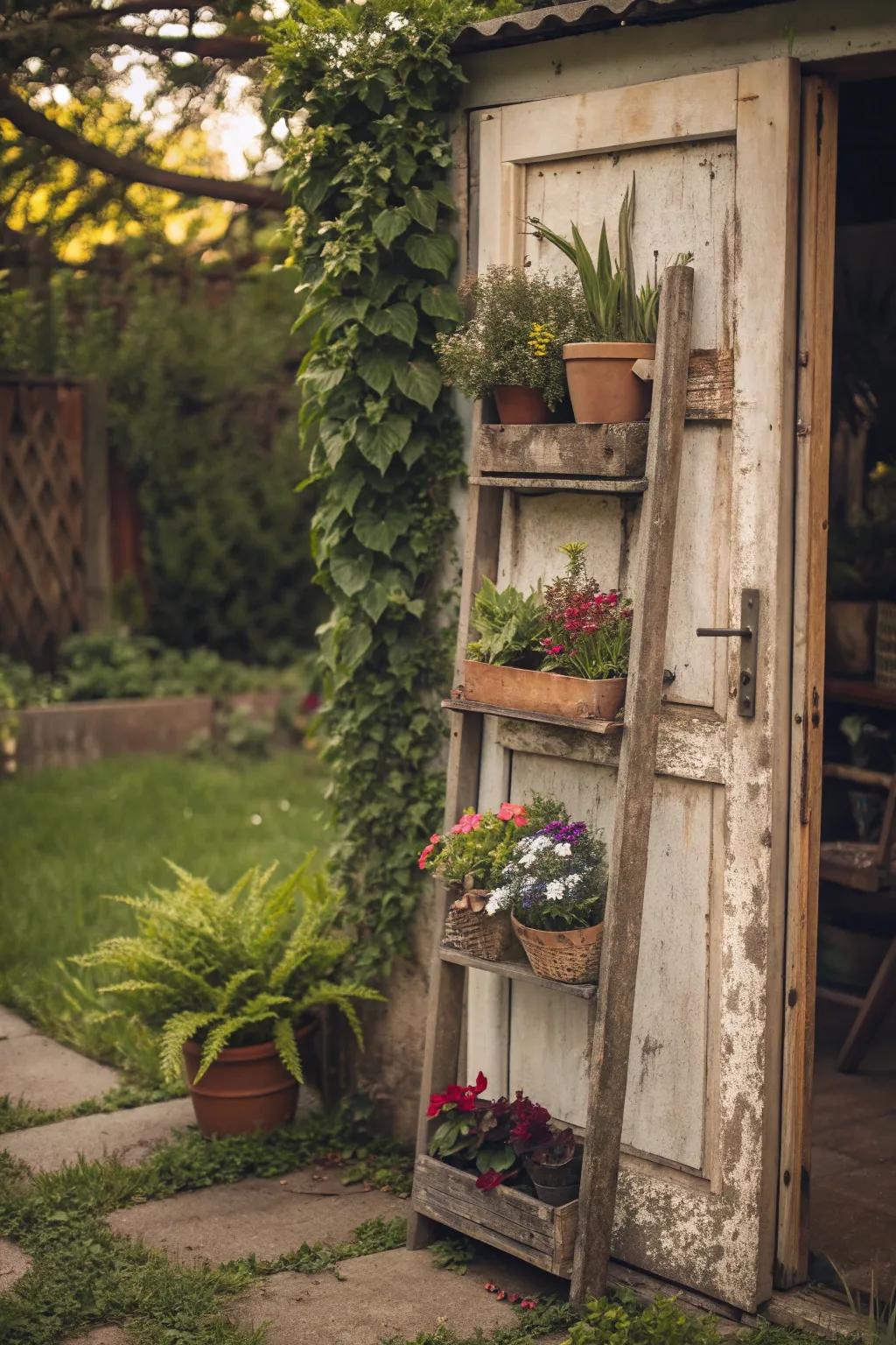 Transform history into beauty: A vintage door becomes a stunning garden centerpiece.