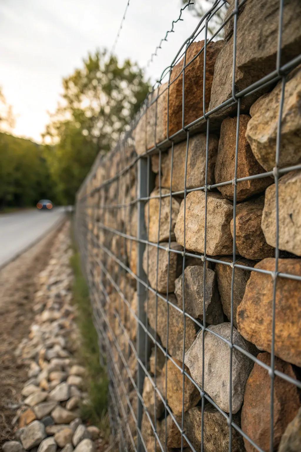 Elevate your landscape with the timeless beauty and strength of rock-filled gabions.