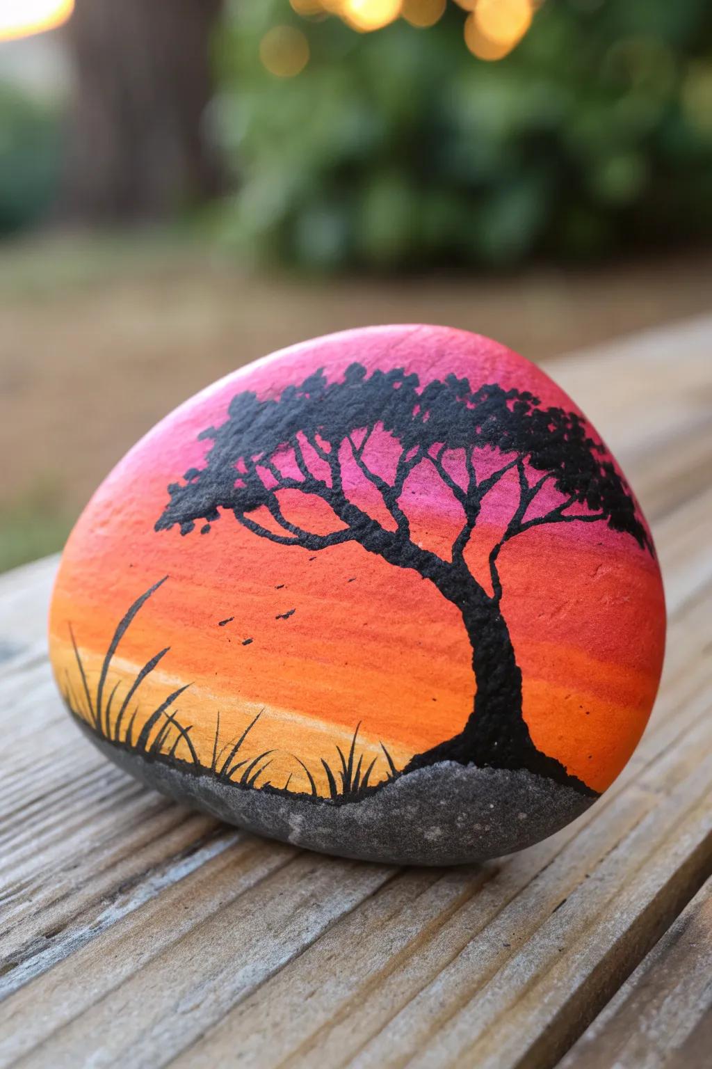 Embrace the beauty of simplicity with this minimalist sunset rock art.