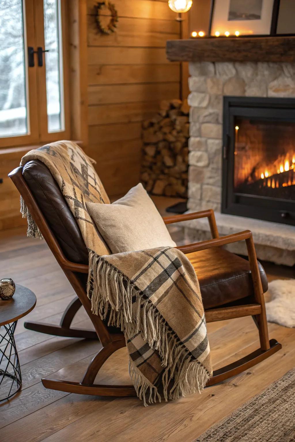 Textural layers providing richness to a rocking chair's style.