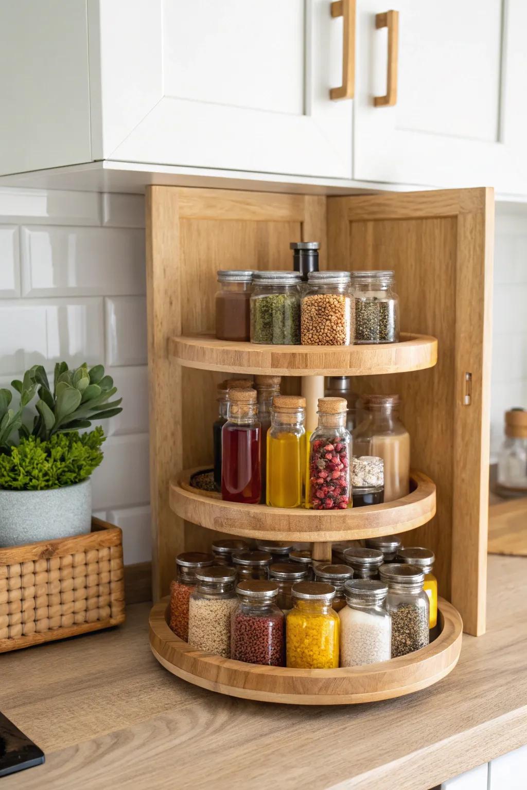 Effortless Elegance: Transform your kitchen with a stylish lazy Susan for easy access and stunning organization.