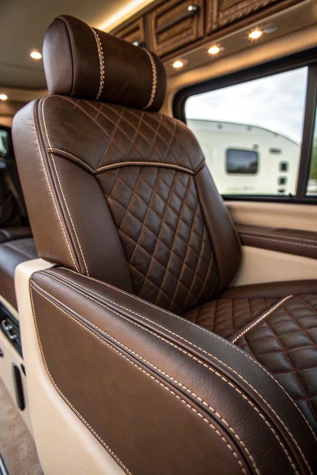 Elevate your RV interior with luxurious leather accents that blend rugged style with timeless sophistication.