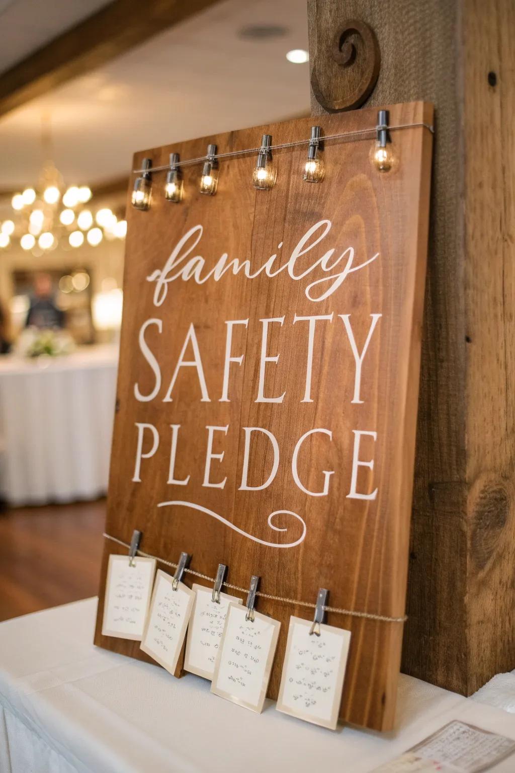 Commitment to Safety: Our family's pledge beautifully displayed on a crafted board.