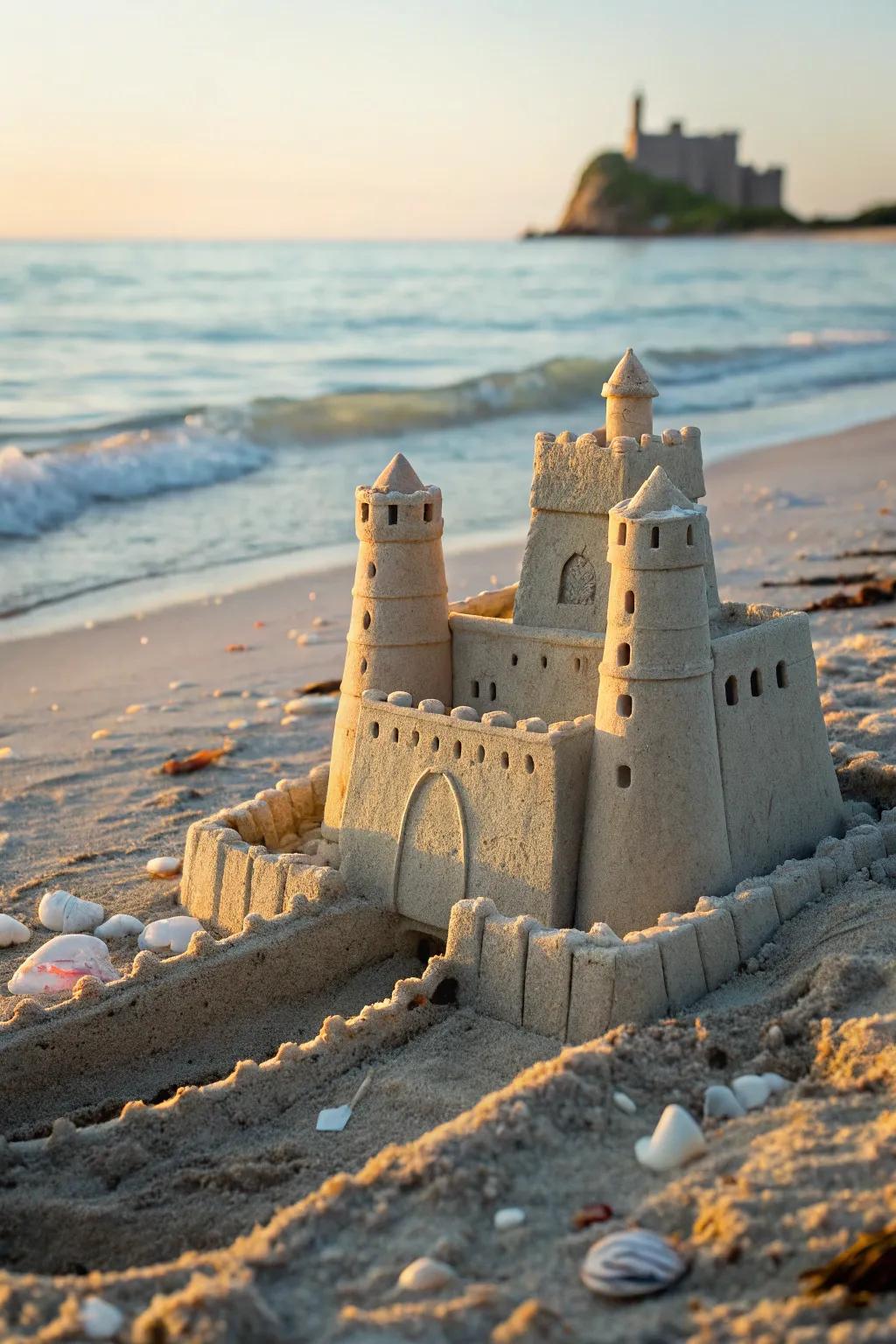 Crafting Dreams in Sand: A Minimalist Sandcastle with a Majestic Moat