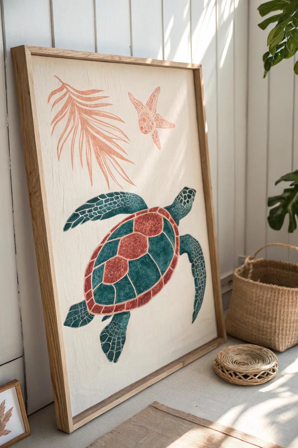 Dive into creativity with this stunning sea turtle canvas art, where bold colors meet minimalist elegance.
