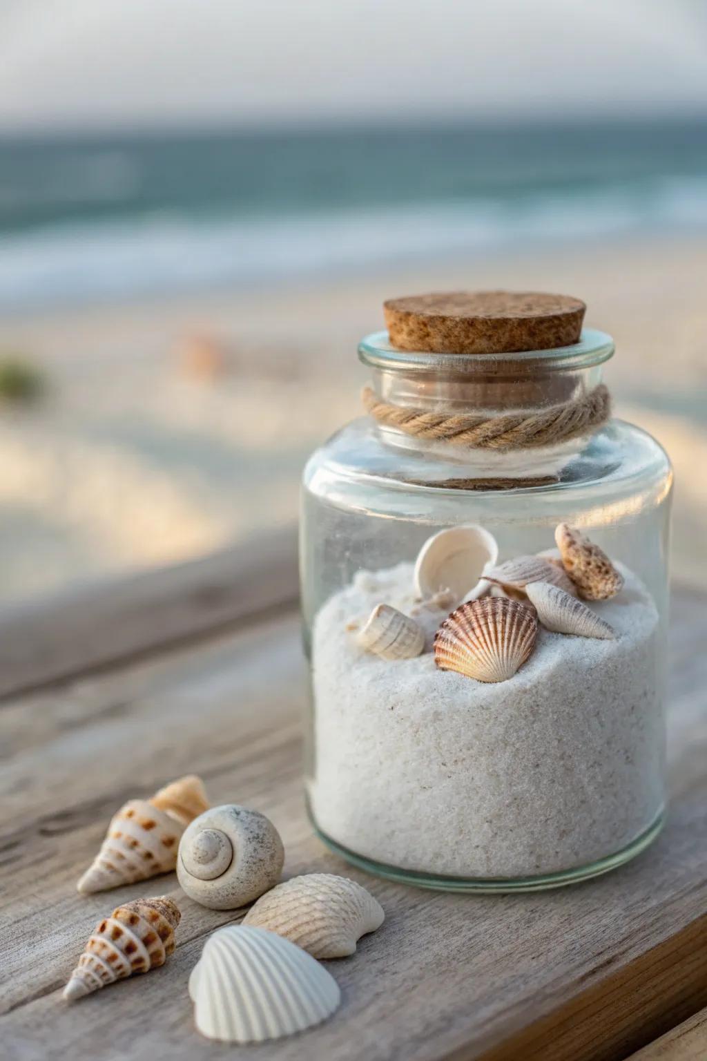 Capture the ocean breeze with a touch of elegance: a seashell jar that delights the senses.