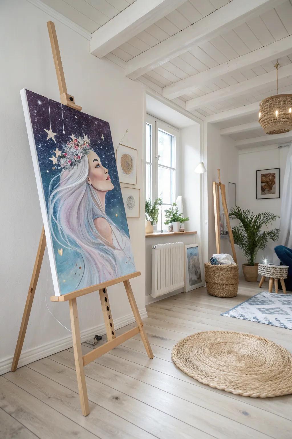 Capture your dreams in a surreal self-portrait, where stars illuminate your imagination.