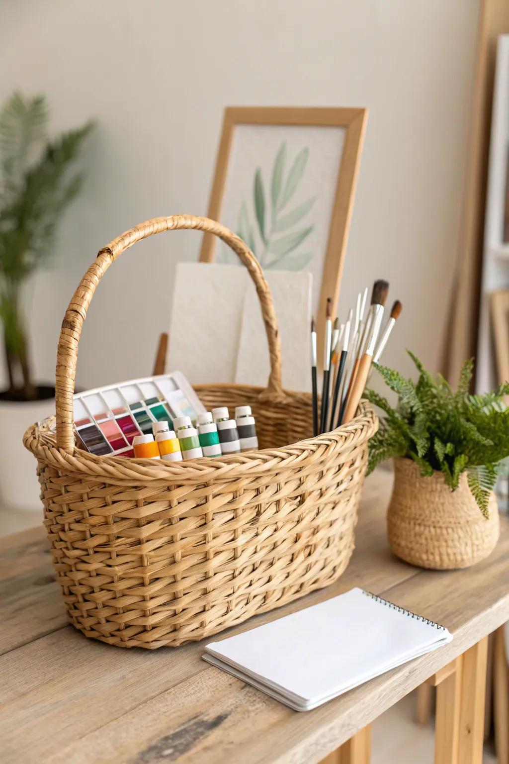 Unleash creativity with our Crafty DIY Kit Basket, perfect for art enthusiasts ready to embark on their next masterpiece journey!