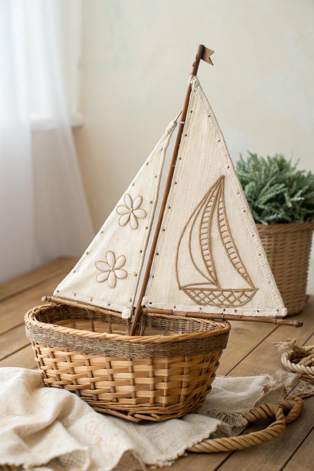 Sail Away in Style: Turn ordinary into adventure with this handcrafted basket sailboat.