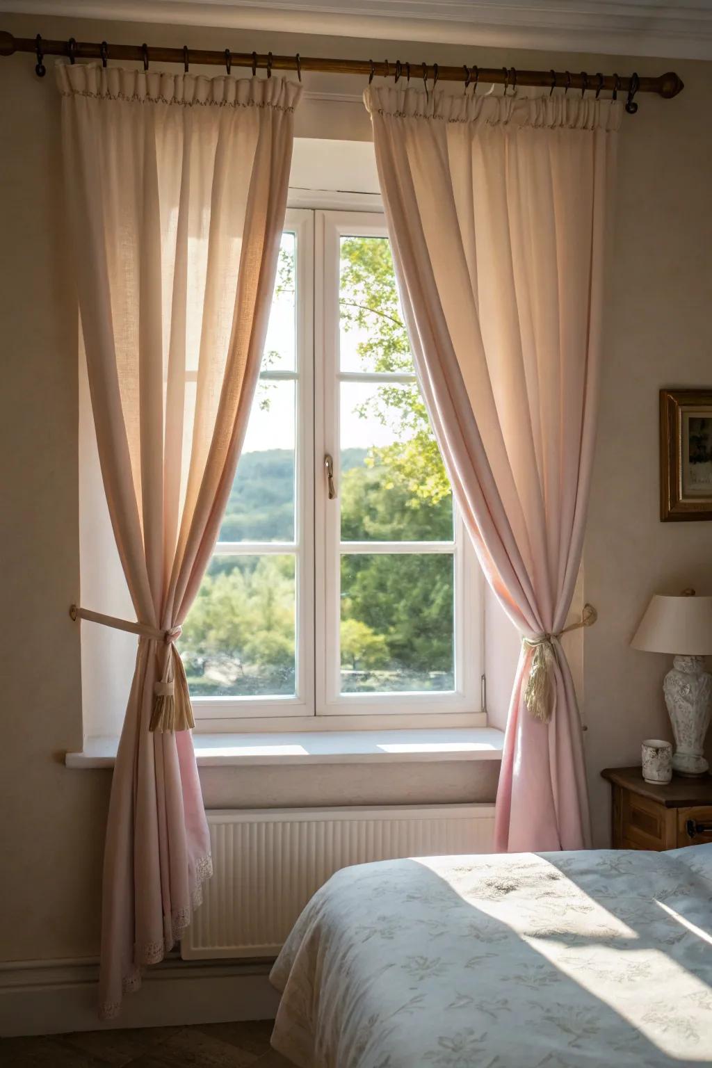Hourglass curtains provide a sophisticated twist to traditional window treatments.