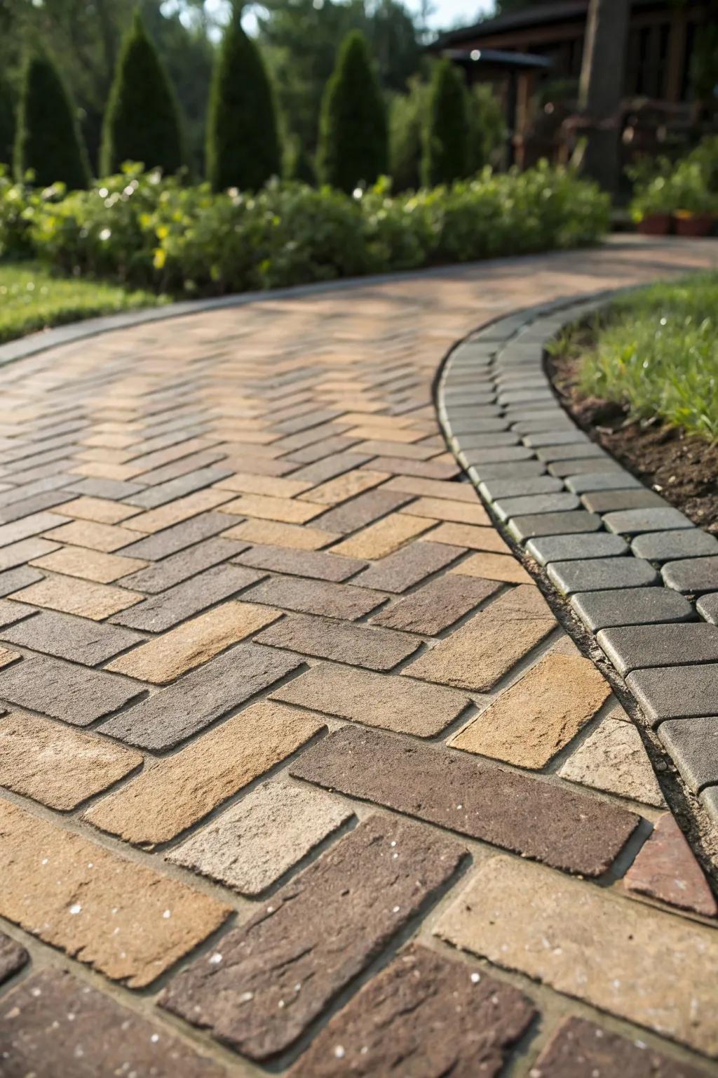 Elevate your pathways with the artistry of zig-zag paving stone patterns.