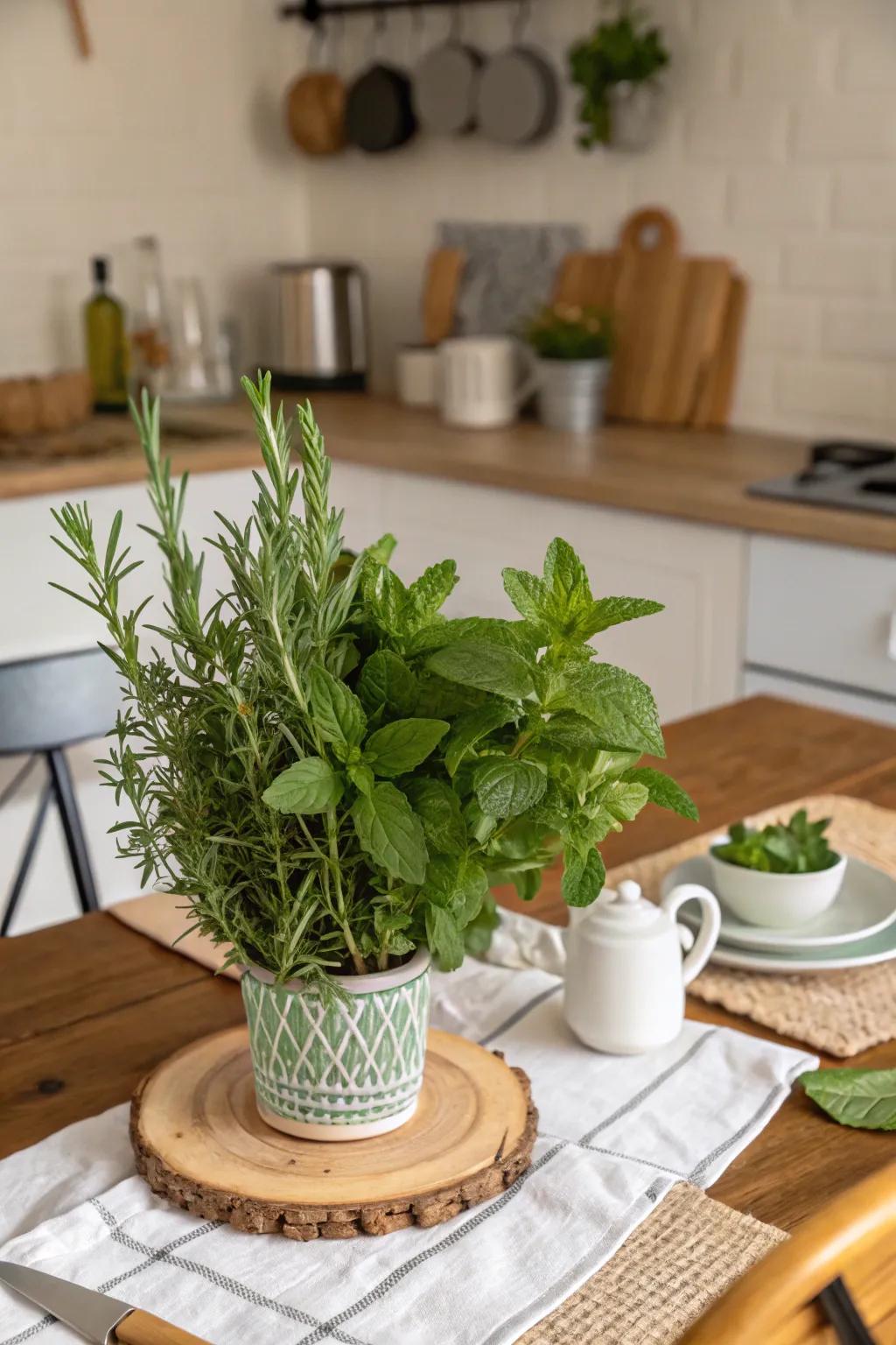 Herbs in floral arrangements add fragrance and appeal.